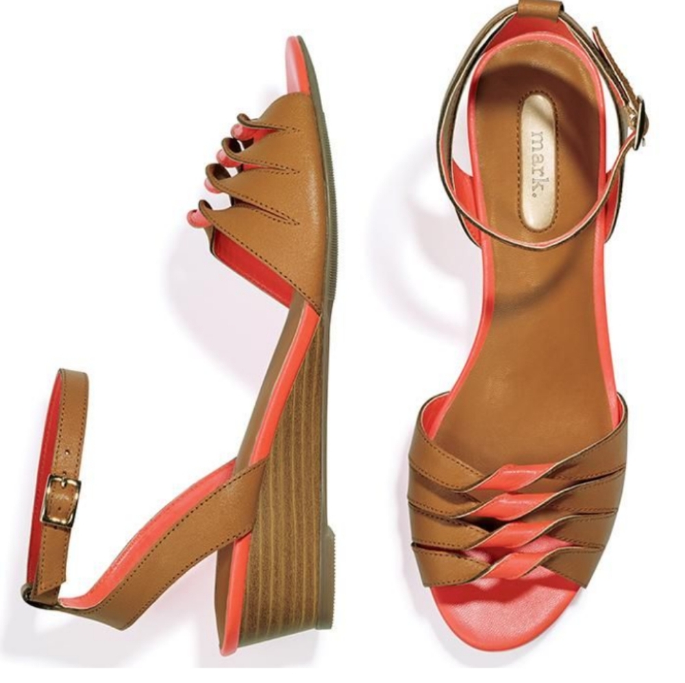 Mark tan and peach wedge size 9